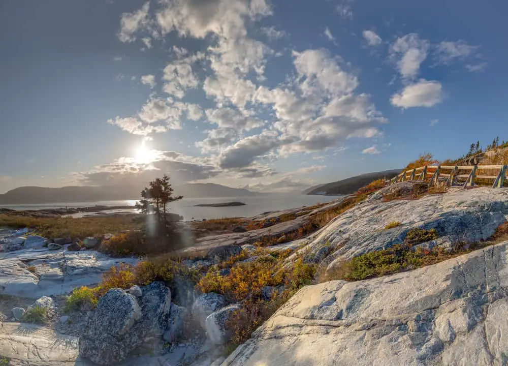 This is a view of the Saguenay fjord national park in Autumn, Quebec, Canada.