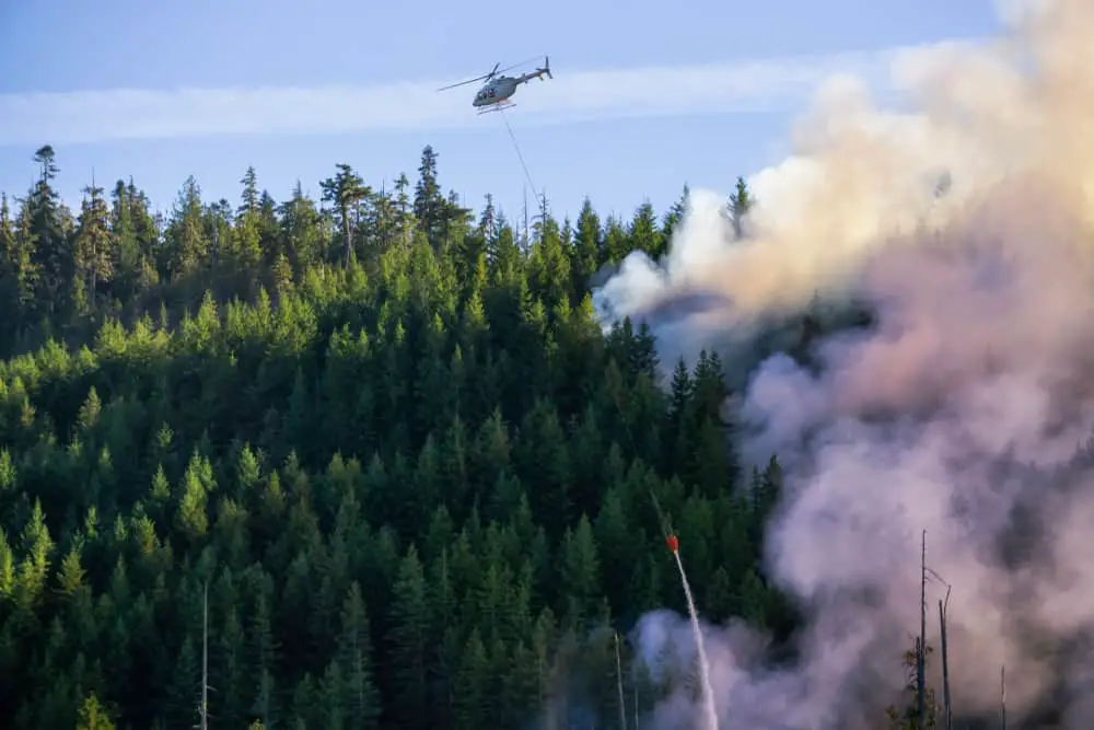 This is a helicopter fighting a forest fire in Vancouver, Canada.