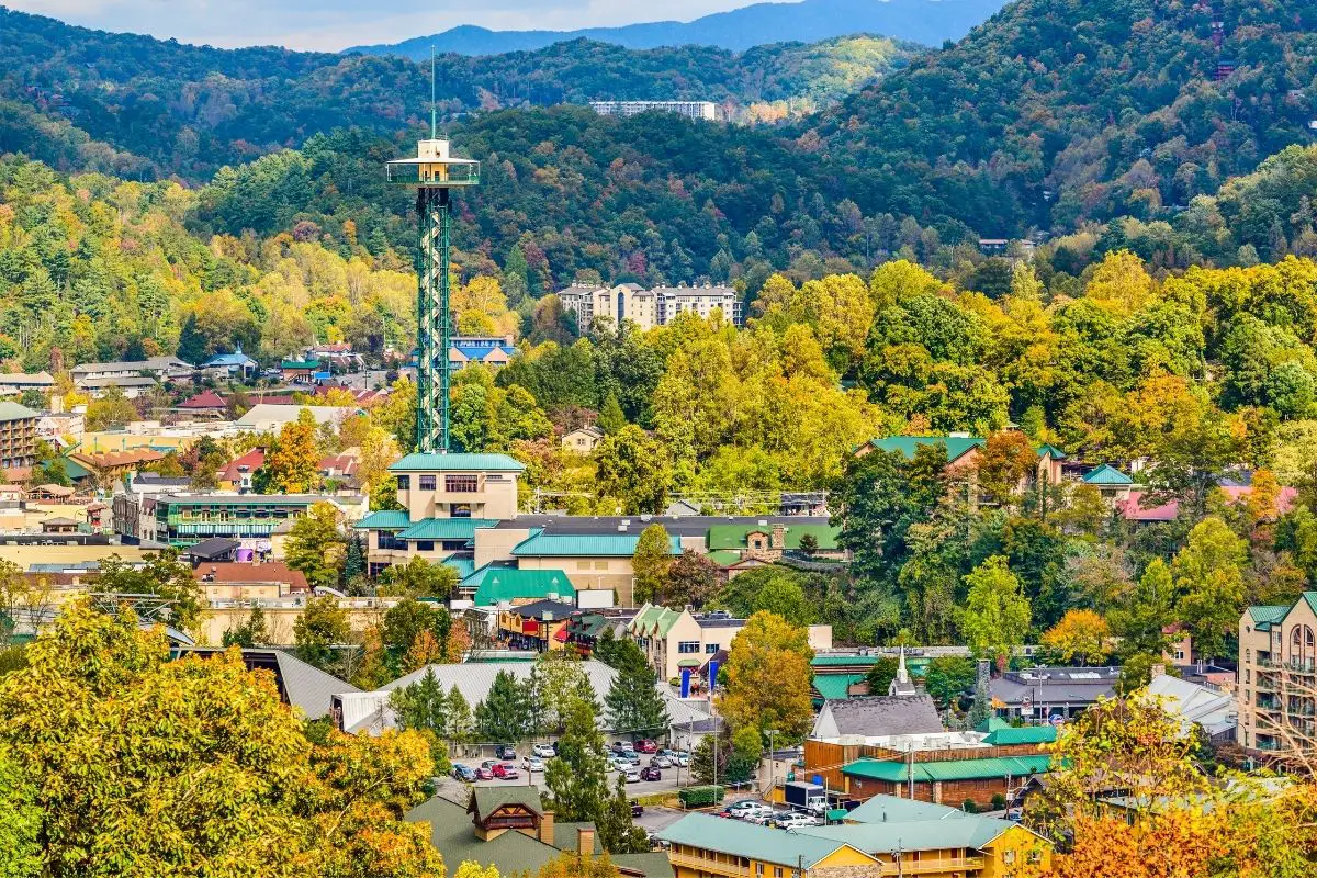 Gatlinburg, tennessee usa townscape in the smoky mountains.
