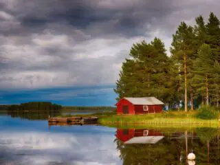 A beautiful lake in sweden with cloud's reflection.
