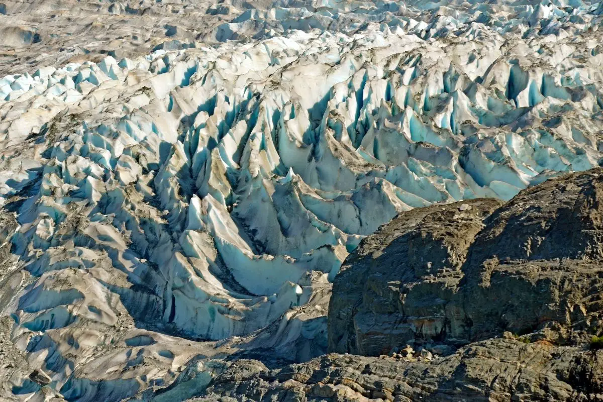 A stunning aerial shot of Mendenhall glacier.