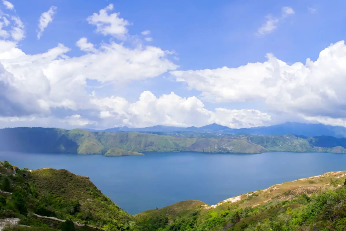 A scenic view of Lake Toba in Indonesia.