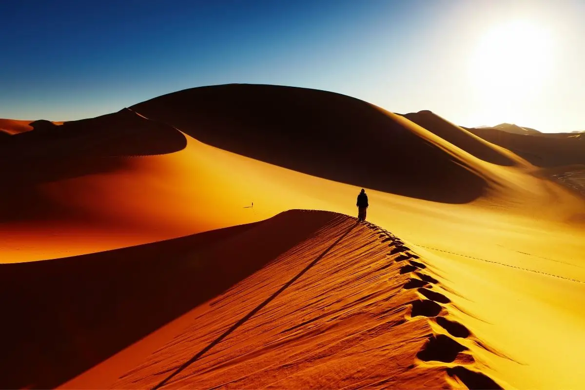 A man walking through the desert.